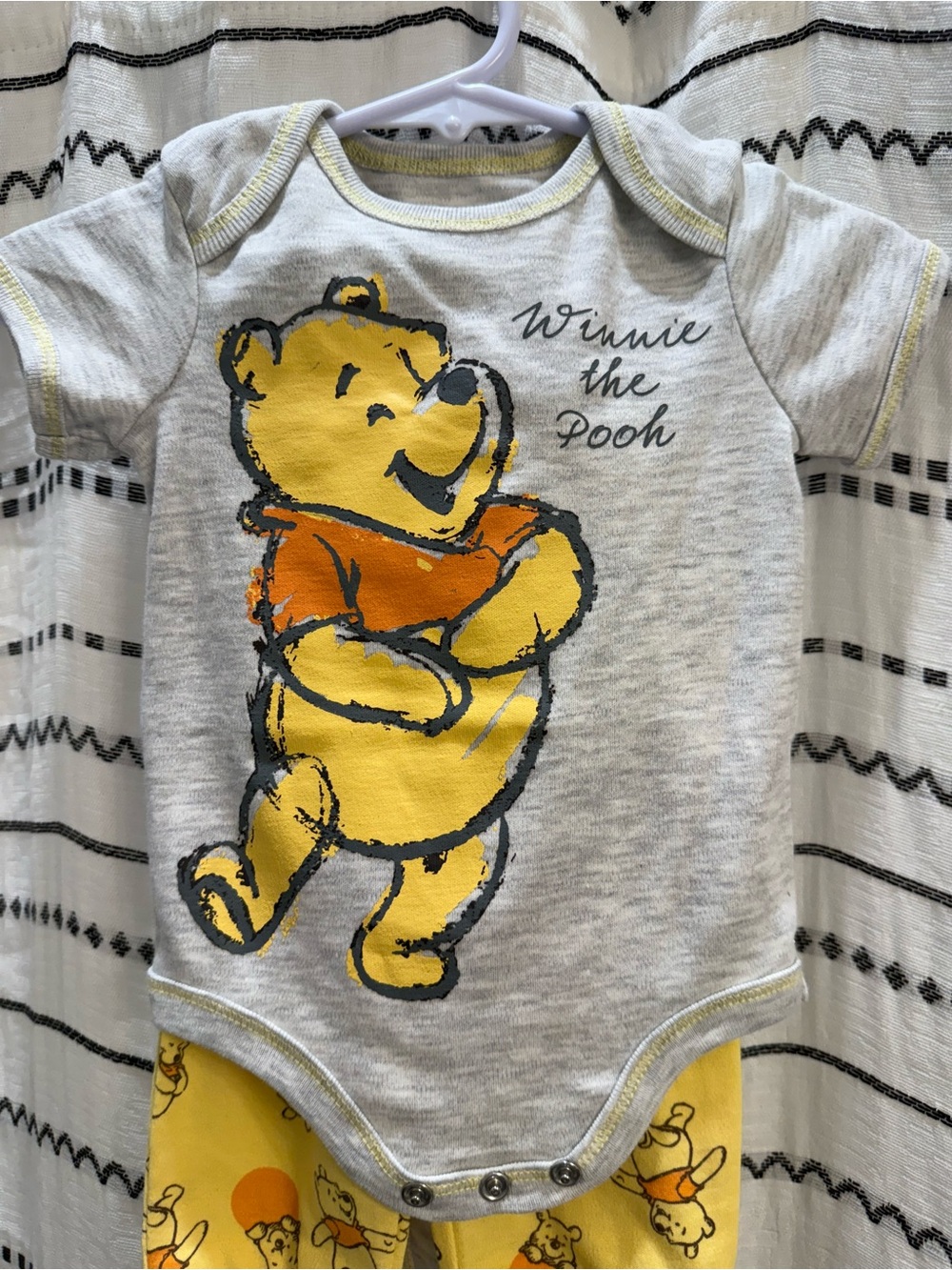 Disney Gray, Yellow & Orange Winnie the Pooh Baby One-Piece and Pants